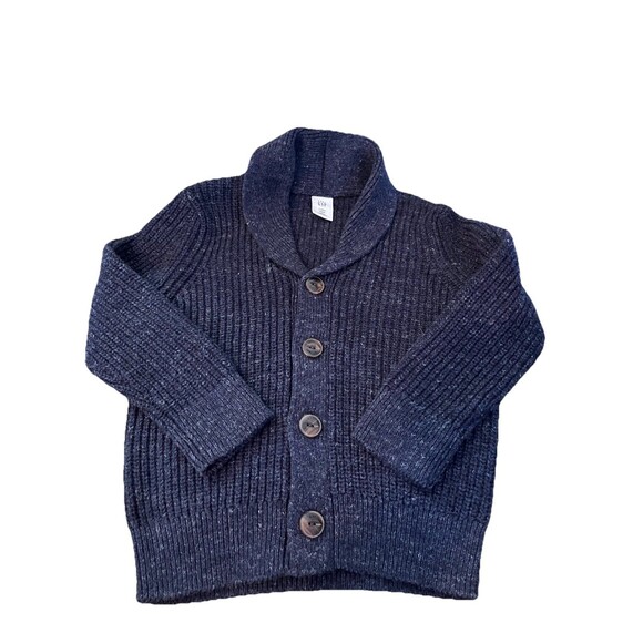 Baby Gap Button Down Cardigan Sweater Blue Boy's Sz 2 Grandpa Cable Knit - Picture 1 of 3